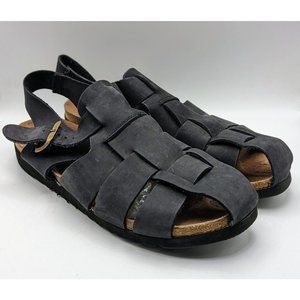LL Bean Women's 11 M Sandals Cork Leather Buckle Straps Black Fisherman L.L.